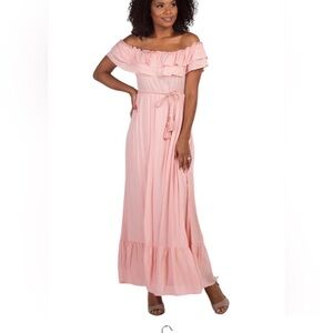 NWT Dress Day Elegant Off-Shoulder Pink Maxi Dress